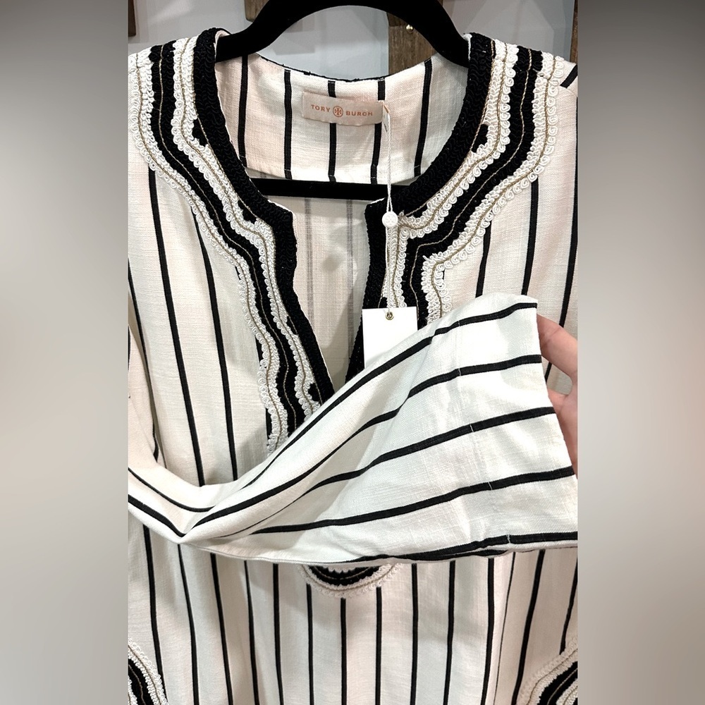 NWT Tory Burch Ivory Black Filipa Rayon Slub Stripe Tunic 4 - Picture 13 of 14